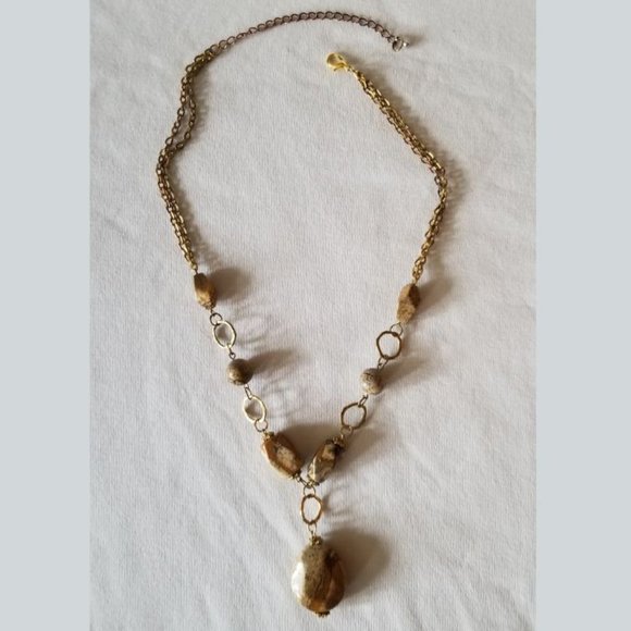 Picture jasper/landscape jasper gemstone necklace with gold accents, handmade - Picture 7 of 8